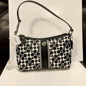 Coach Black and White Signature Logo with Black and Grey Stripe Accent NWT